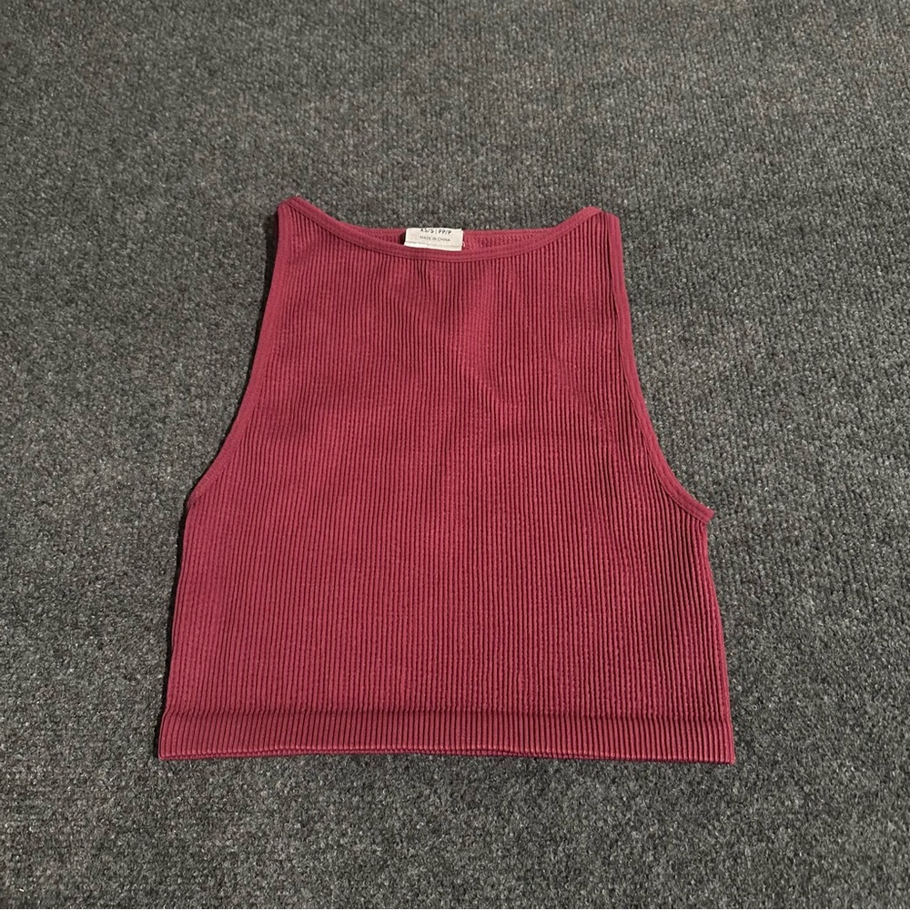 Cotton On Maroon Crop Top High Neck Ribbed Size XS
